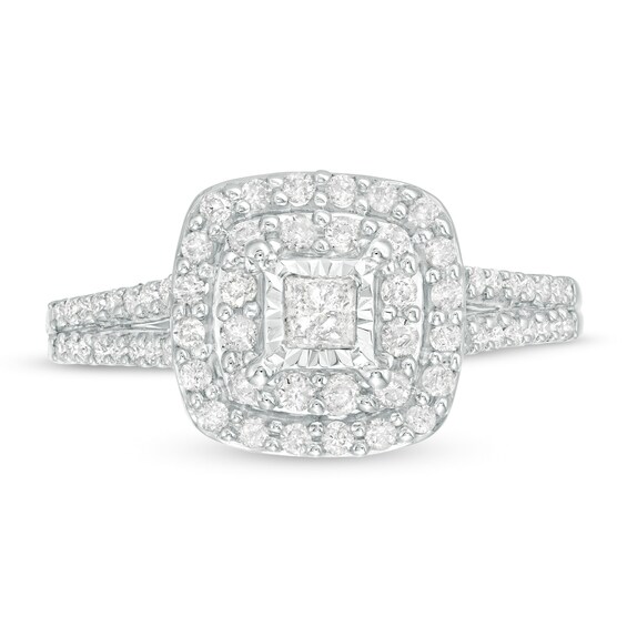 Previously Owned - 1/2 CT. T.w. Princess-Cut Diamond Double Frame Engagement Ring in 10K White Gold