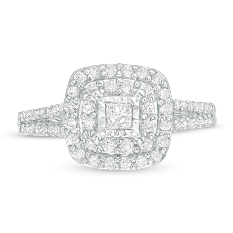 Main Image 4 of Previously Owned - 1/2 CT. T.W. Princess-Cut Diamond Double Frame Engagement Ring in 10K White Gold