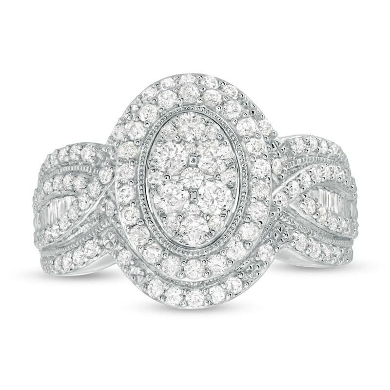 Main Image 4 of Previously Owned - 1 CT. T.W. Composite Diamond Double Oval Frame Vintage-Style Engagement Ring in 10K White Gold