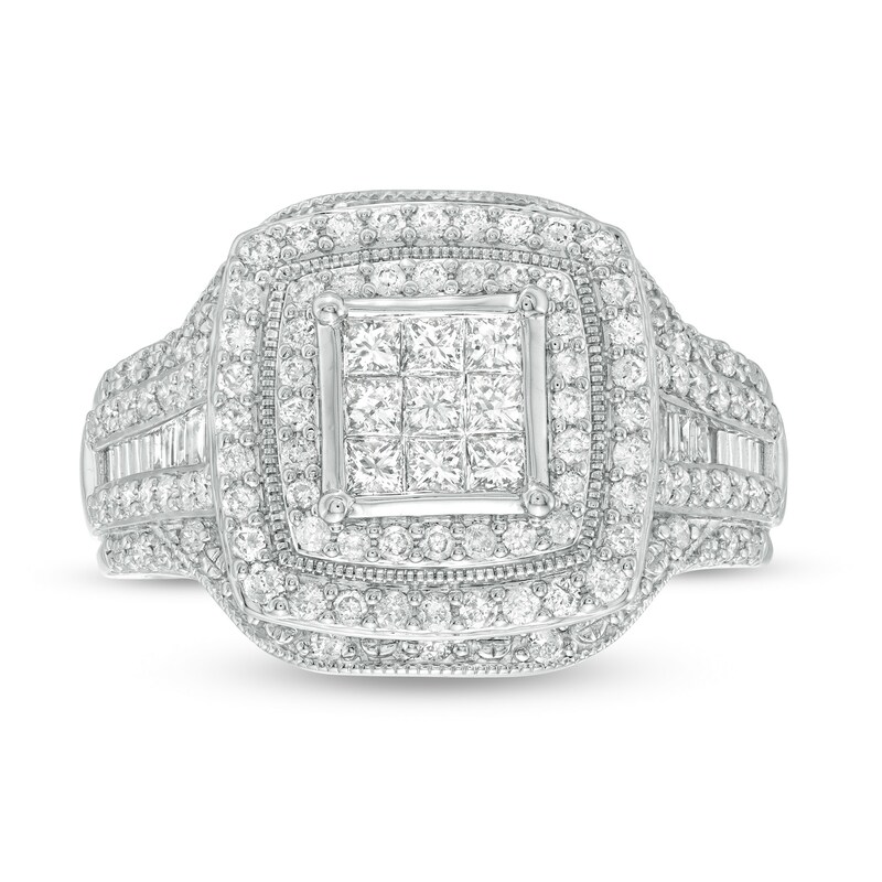 Main Image 4 of Previously Owned - 1 CT. T.W. Princess-Cut Diamond Multi-Row Vintage-Style Engagement Ring in 10K White Gold