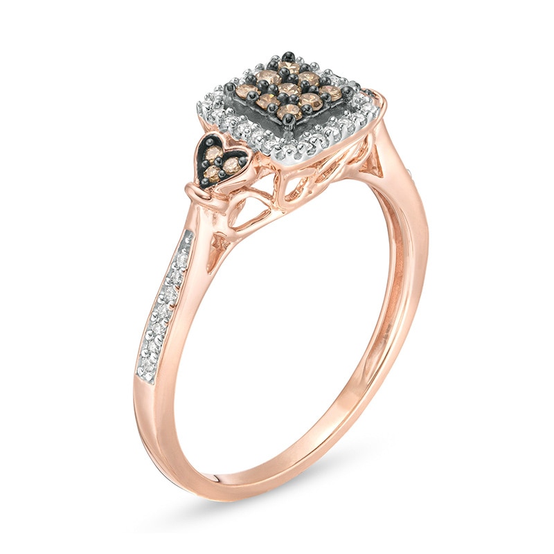 Main Image 3 of Previously Owned - 1/4 CT. T.W. Champagne and White Composite Diamond Square Frame Heart-Sides Ring in 10K Rose Gold