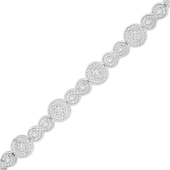 Previously Owned - 1/4 CT. T.w. Diamond Alternating Infinity and Circle Link Bracelet in Sterling Silver - 7.25"