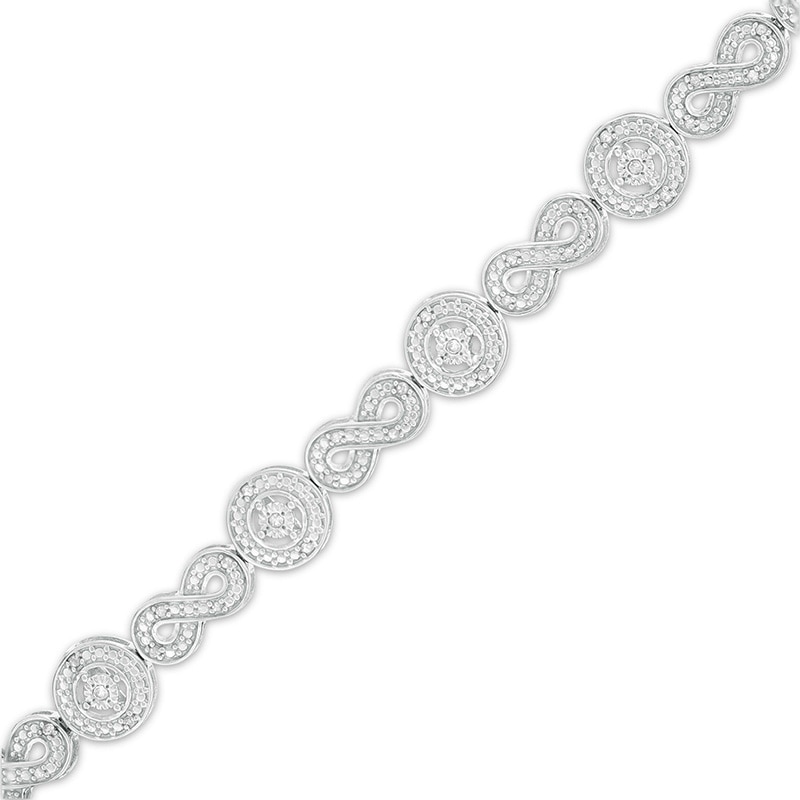 Main Image 1 of Previously Owned - 1/4 CT. T.W. Diamond Alternating Infinity and Circle Link Bracelet in Sterling Silver - 7.25"