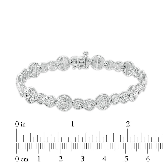 Previously Owned - 1/4 CT. T.w. Diamond Alternating Infinity and Circle Link Bracelet in Sterling Silver - 7.25"