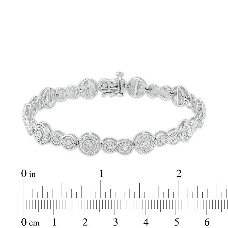 Main Image 2 of Previously Owned - 1/4 CT. T.W. Diamond Alternating Infinity and Circle Link Bracelet in Sterling Silver - 7.25"
