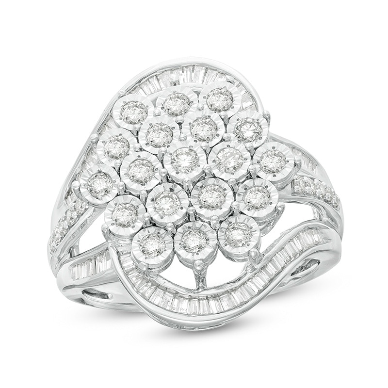 Main Image 1 of Previously Owned - 1 CT. T.W. Composite Diamond Bypass Ring in Sterling Silver