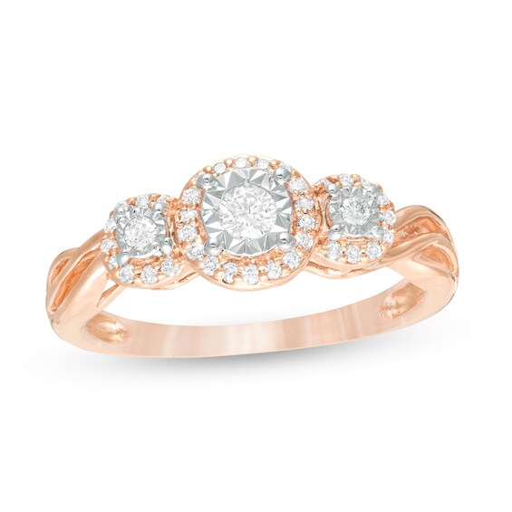 Previously Owned - 1/4 CT. T.w. Diamond Past Present FutureÂ® Frame Twist Engagement Ring in 10K Rose Gold