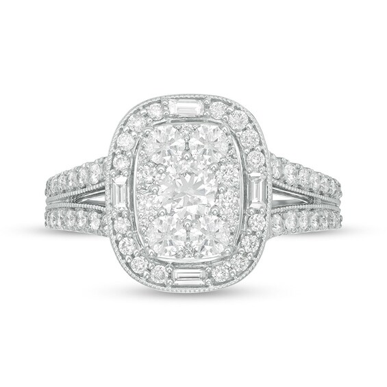 Previously Owned - 1-1/4 CT. T.w. Composite Diamond Cushion Frame Split Shank Engagement Ring in 14K White Gold
