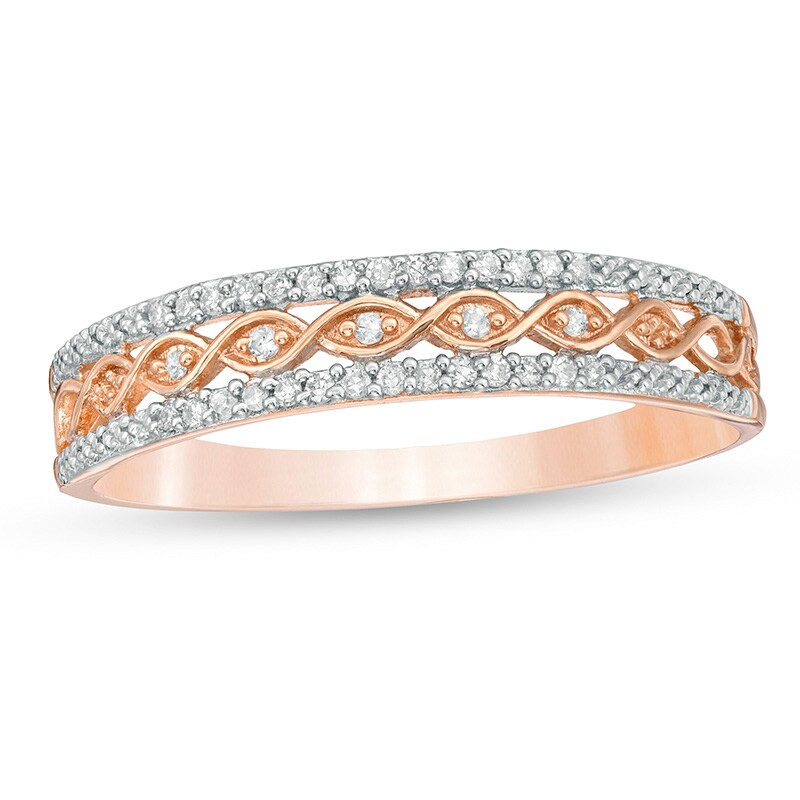 Main Image 1 of Previously Owned - 1/15 CT. T.W. Diamond Multi-Row Anniversary Band in 10K Rose Gold