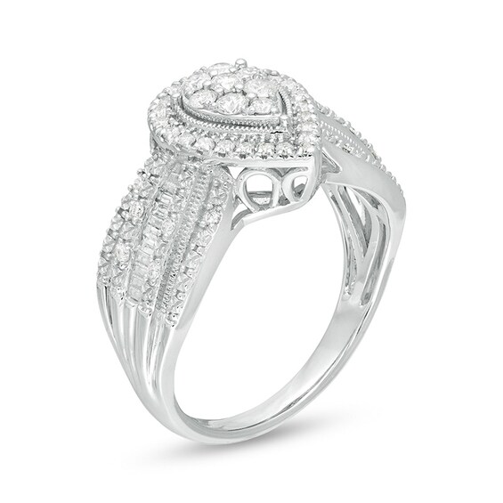 Previously Owned - 1/2 CT. T.w. Composite Diamond Pear Frame Multi-Row Engagement Ring in 10K White Gold