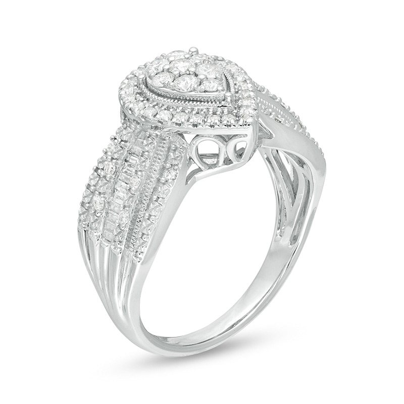 Main Image 2 of Previously Owned - 1/2 CT. T.W. Composite Diamond Pear Frame Multi-Row Engagement Ring in 10K White Gold