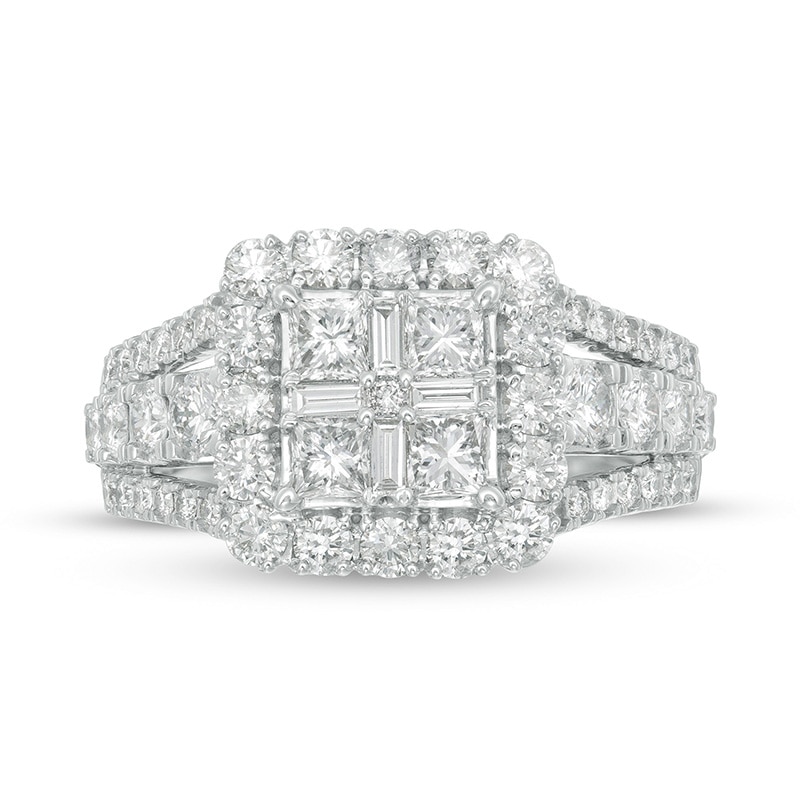 Main Image 4 of Previously Owned - 1-1/2 CT. T.W. Composite Diamond Cushion Frame Vintage-Style Engagement Ring in 14K White Gold
