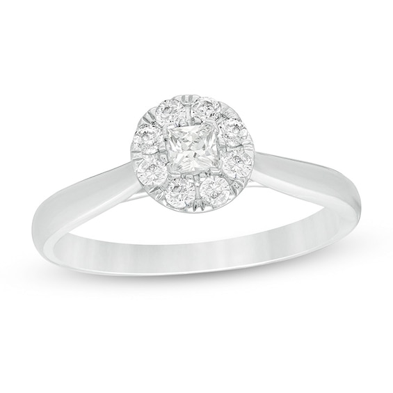 Previously Owned - 1/3 CT. T.w. Princess-Cut Diamond Round Frame Ring in 10K White Gold