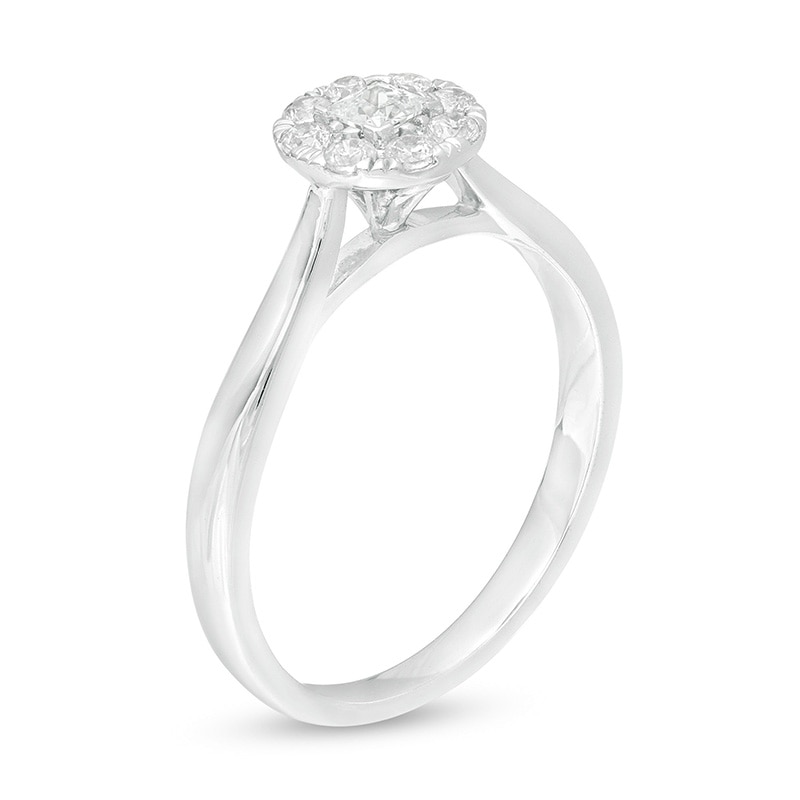 Main Image 2 of Previously Owned - 1/3 CT. T.W. Princess-Cut Diamond Round Frame Ring in 10K White Gold