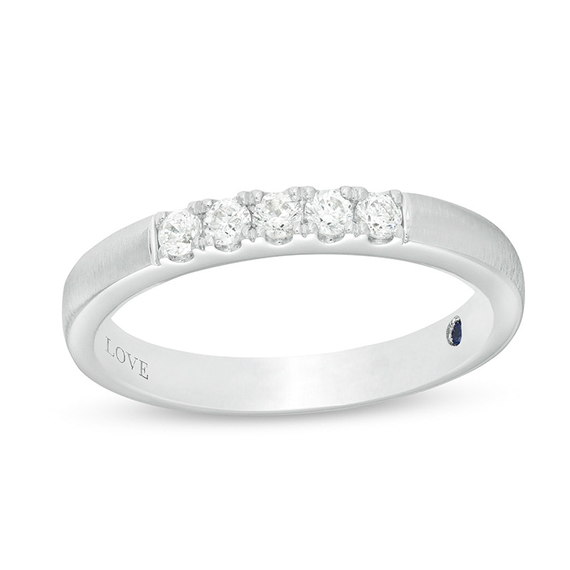Main Image 1 of Previously Owned - Vera Wang Love Collection 1/5 CT. T.W. Diamond Five Stone Satin Anniversary Band in 14K White Gold