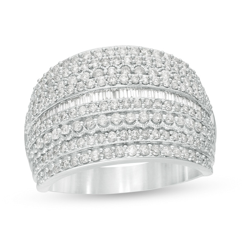 Main Image 1 of Previously Owned - 1 CT. T.W. Diamond Multi-Row Vintage-Style Anniversary Ring in 10K White Gold