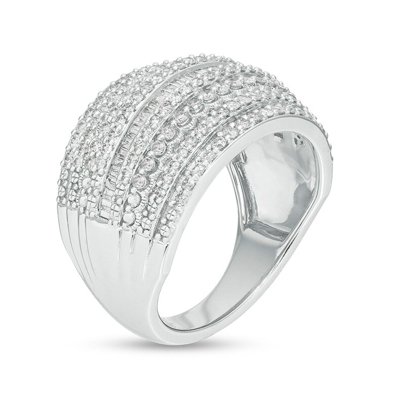 Main Image 3 of Previously Owned - 1 CT. T.W. Diamond Multi-Row Vintage-Style Anniversary Ring in 10K White Gold