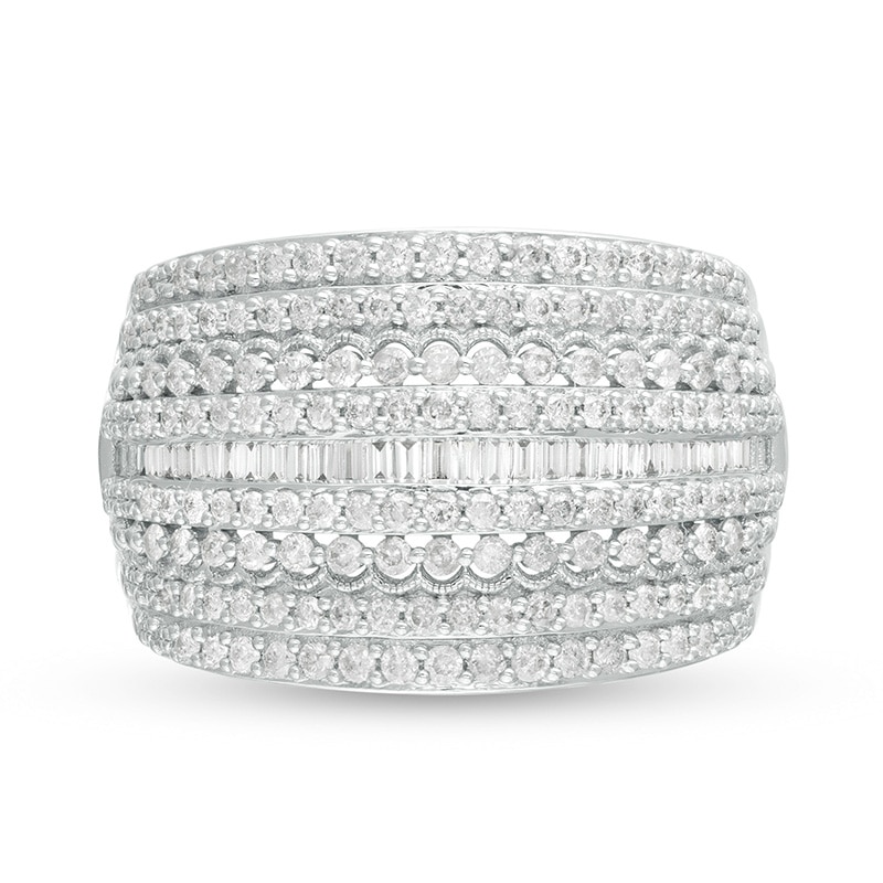Main Image 4 of Previously Owned - 1 CT. T.W. Diamond Multi-Row Vintage-Style Anniversary Ring in 10K White Gold