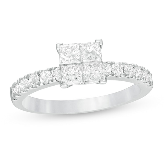 Previously Owned - 1 CT. T.w. Quad Princess-Cut Diamond Engagement Ring in 14K White Gold