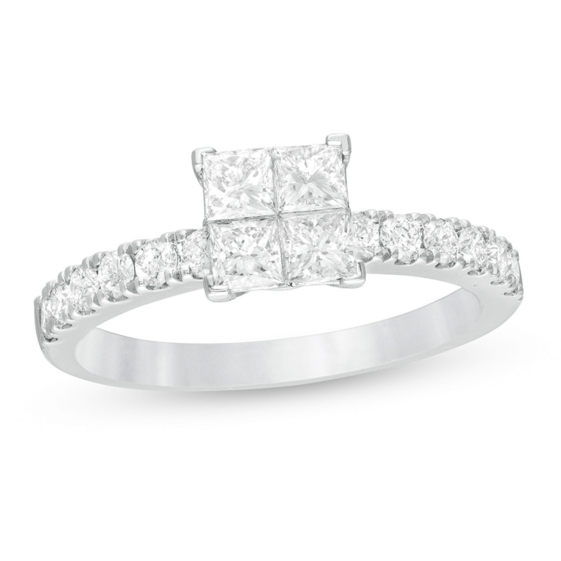 Main Image 1 of Previously Owned - 1 CT. T.W. Quad Princess-Cut Diamond Engagement Ring in 14K White Gold