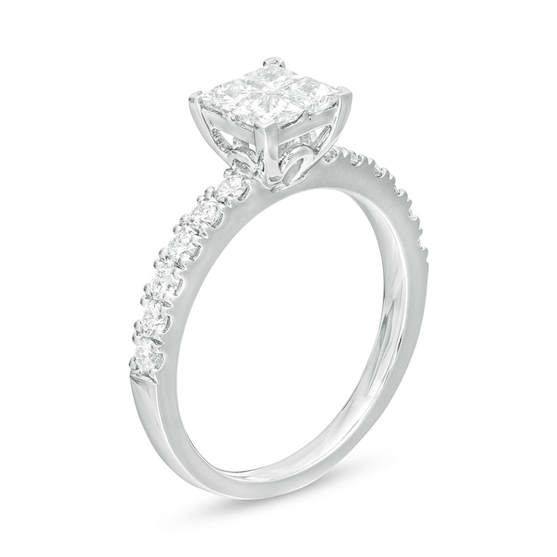 Main Image 3 of Previously Owned - 1 CT. T.W. Quad Princess-Cut Diamond Engagement Ring in 14K White Gold