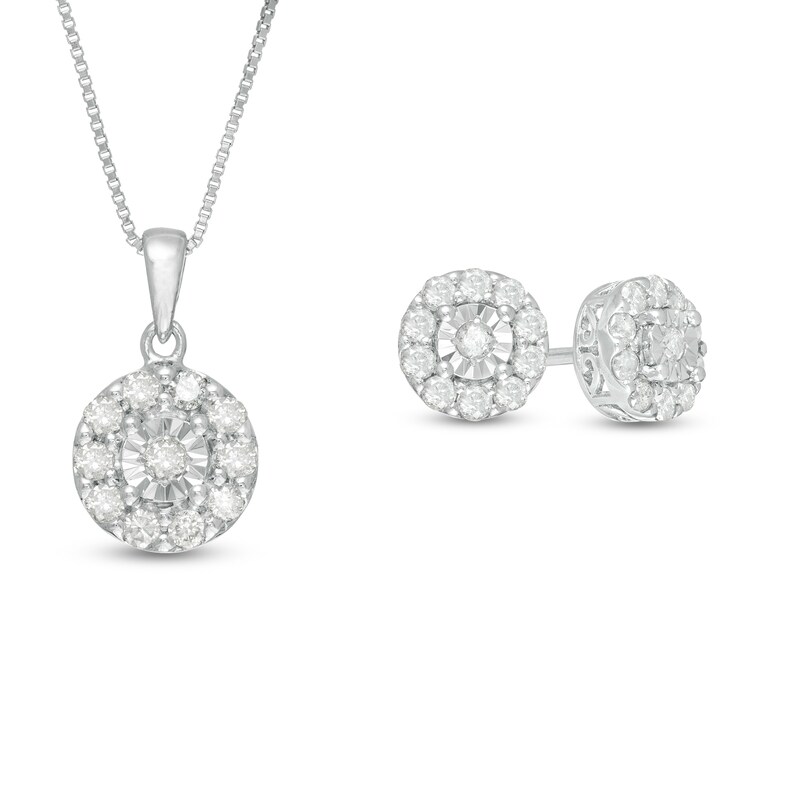 Main Image 1 of Previously Owned - 1 CT. T.W. Diamond Frame Pendant and Earrings Set in Sterling Silver