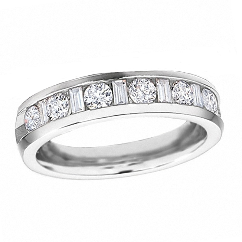 Main Image 1 of Previously Owned - 1 CT. T.W. Round and Baguette Diamond Channel Band in 14K White Gold