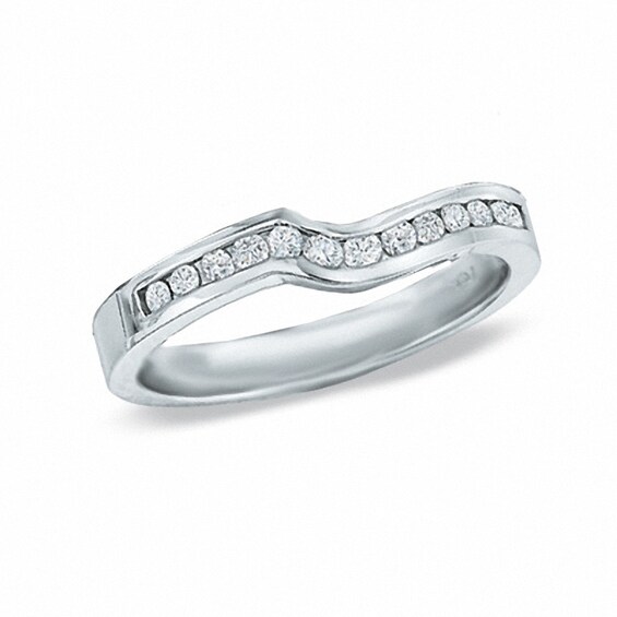 Previously Owned - 1/4 CT. T.w. Diamond Contour Wedding Band in 14K White Gold