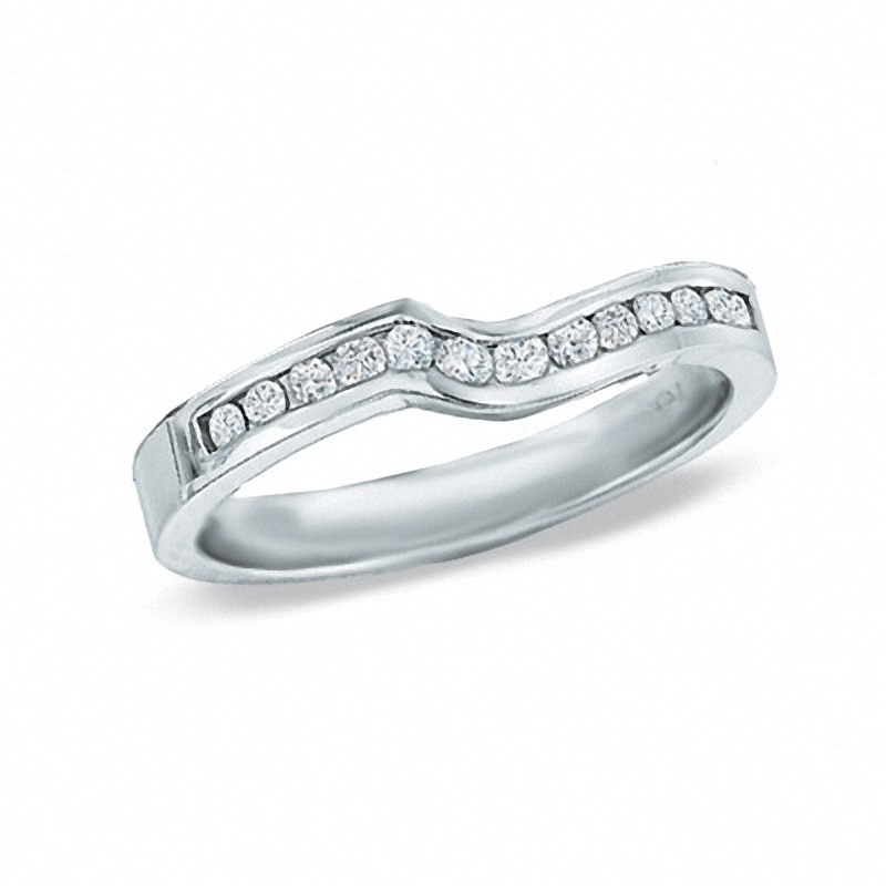 Main Image 1 of Previously Owned - 1/4 CT. T.W. Diamond Contour Wedding Band in 14K White Gold