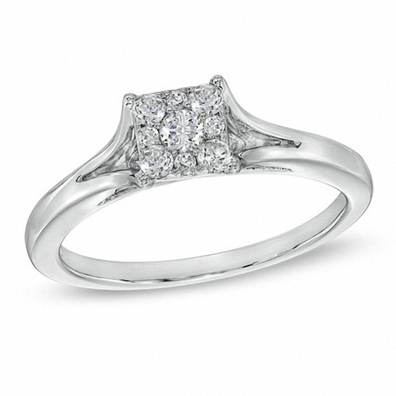 Previously Owned - 1/4 CT. T.w. Composite Diamond Square Frame Engagement Ring in 10K White Gold
