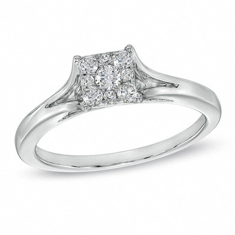 Main Image 1 of Previously Owned - 1/4 CT. T.W. Composite Diamond Square Frame Engagement Ring in 10K White Gold