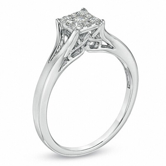 Previously Owned - 1/4 CT. T.w. Composite Diamond Square Frame Engagement Ring in 10K White Gold