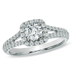 Previously Owned - Celebration Fire™ 1 CT. T.W. Diamond Split Shank Engagement Ring in 14K White Gold (H-I/SI1-SI2)