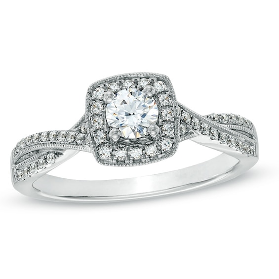 Previously Owned - Celebration Fire™ 1/2 CT. T.w. Diamond Vintage-Style Twist Engagement Ring in 14K White Gold
