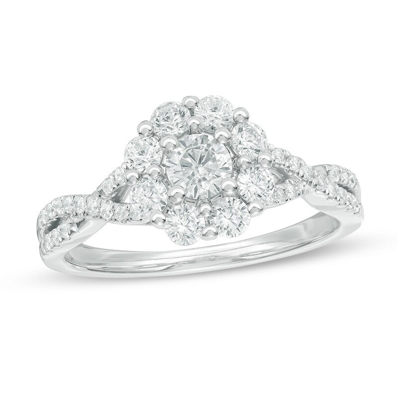 Main Image 1 of Previously Owned - 1 CT. T.W. Diamond Frame Engagement Ring in 14K White Gold (I/I2)