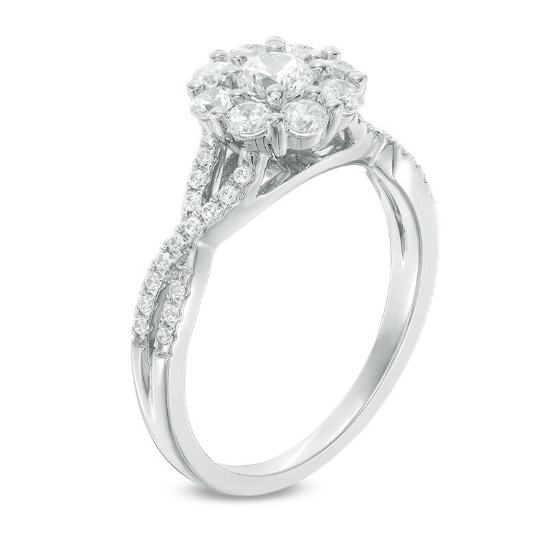 Main Image 2 of Previously Owned - 1 CT. T.W. Diamond Frame Engagement Ring in 14K White Gold (I/I2)