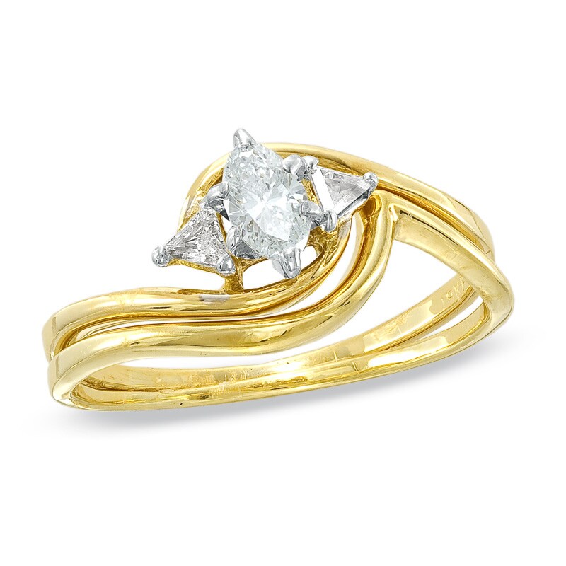 Main Image 1 of Previously Owned - 1 CT. T.W. Marquise and Baguette Diamond Bridal Set in 14K Gold