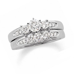 Previously Owned - 1-1/2 CT. T.W. Diamond Three Stone Bridal Set in 14K White Gold