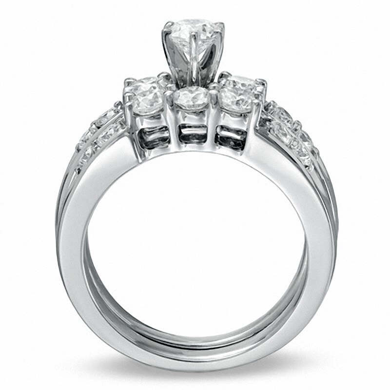 Main Image 2 of Previously Owned - 1-1/2 CT. T.W. Diamond Three Stone Bridal Set in 14K White Gold