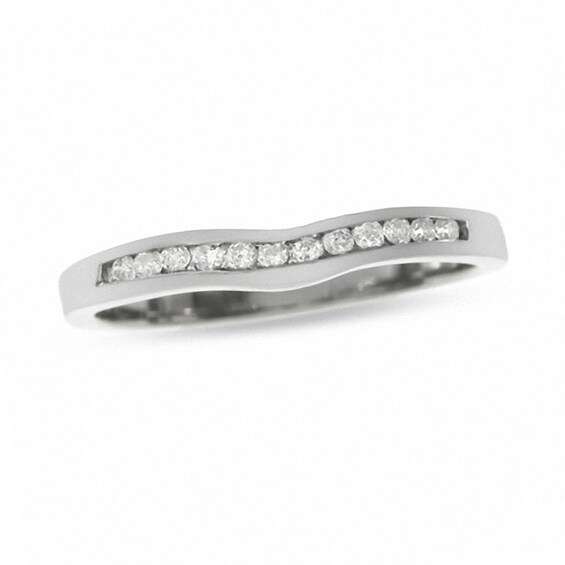 Previously Owned - 14K White Gold Contour Band with Diamond Accents Previously Owned - 14K White Gold Contour Band with Diamond Accents
