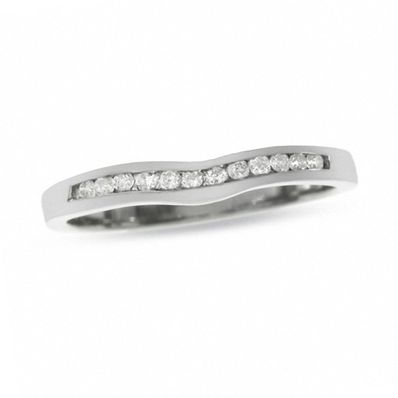 Previously Owned - 14K White Gold Contour Band with Diamond Accents