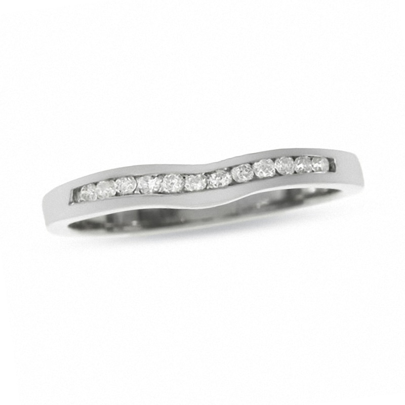 Main Image 1 of Previously Owned - 14K White Gold Contour Band with Diamond Accents