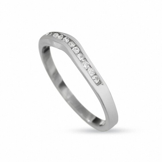 Previously Owned - 14K White Gold Contour Band with Diamond Accents Previously Owned - 14K White Gold Contour Band with Diamond Accents