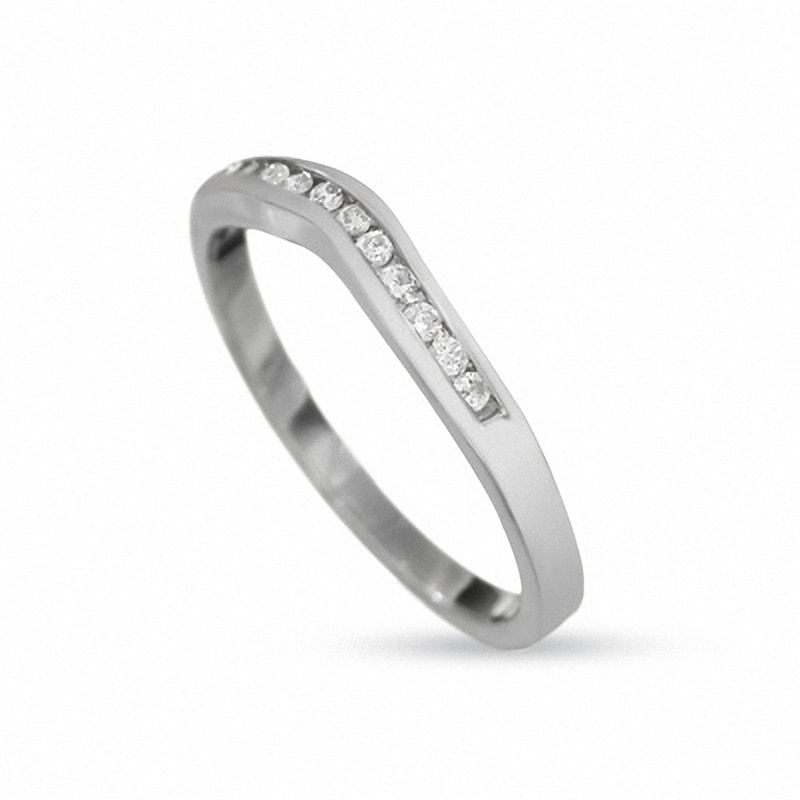 Previously Owned - 14K White Gold Contour Band with Diamond Accents