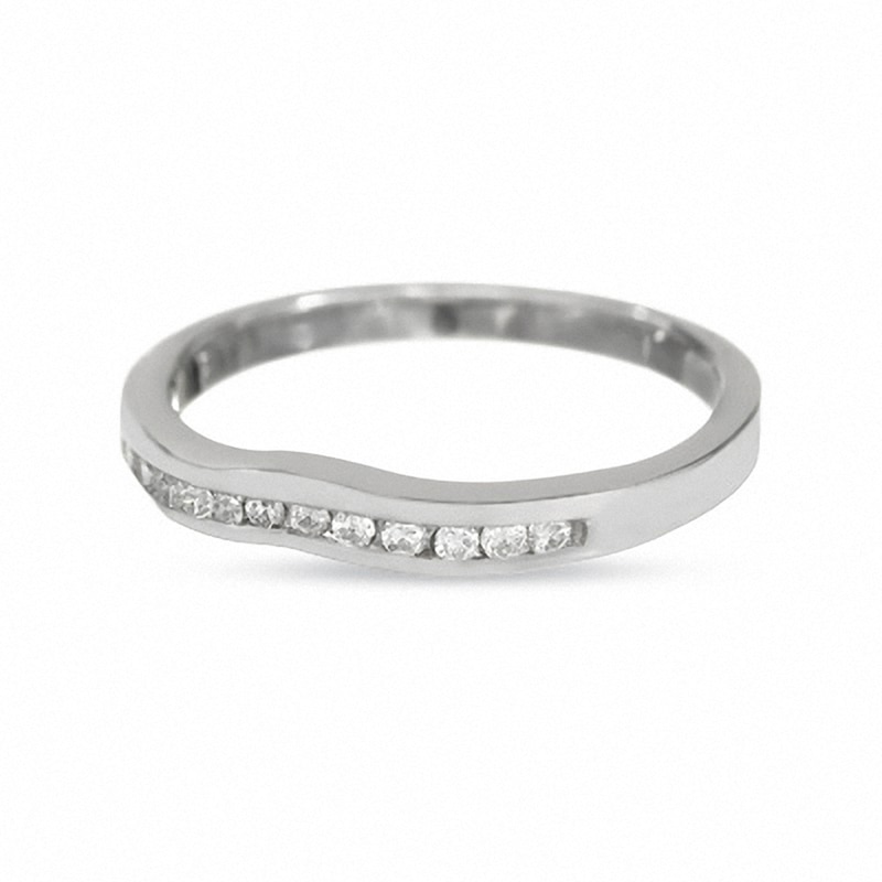 Main Image 3 of Previously Owned - 14K White Gold Contour Band with Diamond Accents