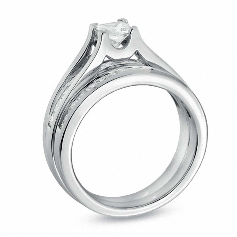 Main Image 2 of Previously Owned - 1-1/2 CT. T.W. Princess-Cut Diamond Bridge Bridal Set in 14K White Gold