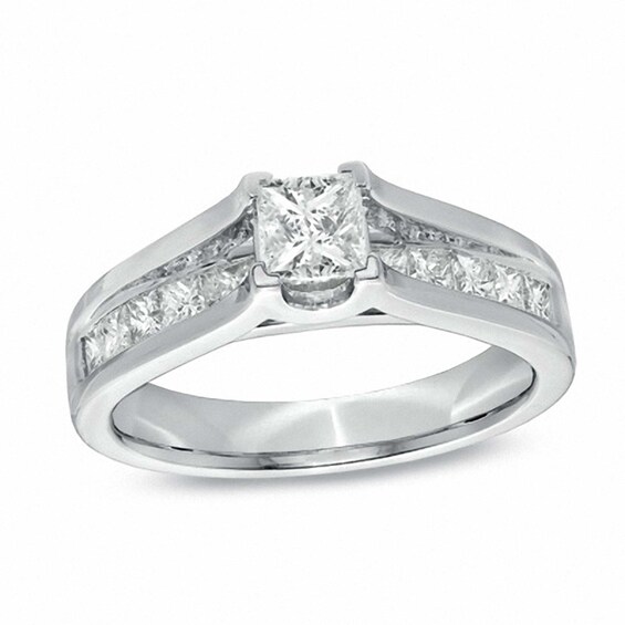 Previously Owned - 1-1/2 CT. T.w. Princess-Cut Diamond Bridge Bridal Set in 14K White Gold