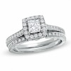 Thumbnail Image 1 of Previously Owned - Celebration Lux® 1 CT. T.W. Princess-Cut Diamond Framed Bridal Set in 18K White Gold (H-I/SI1-SI2)