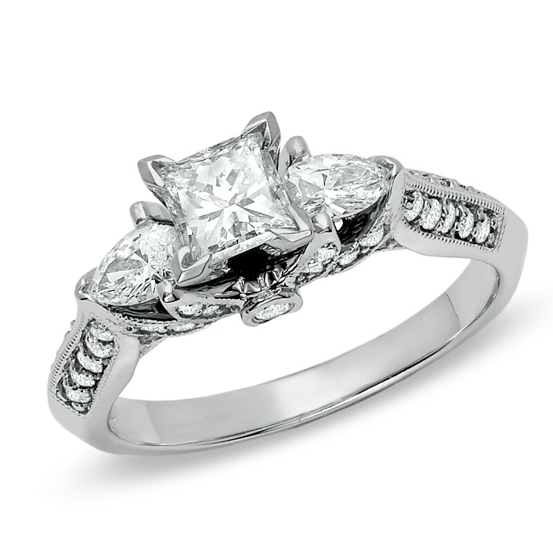 Main Image 1 of Previously Owned - 1-1/6 CT. T.W. Princess-Cut Diamond Ring in 14K White Gold