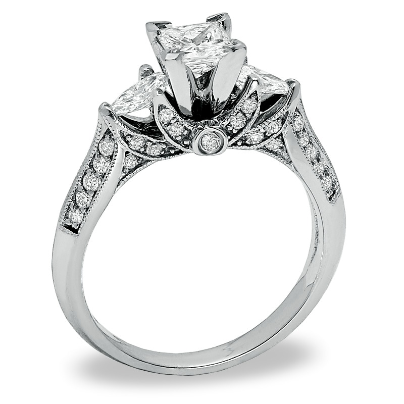 Main Image 2 of Previously Owned - 1-1/6 CT. T.W. Princess-Cut Diamond Ring in 14K White Gold
